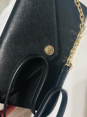 Michael Kors Black Saffiano Crossbody with Gold Chain Trim